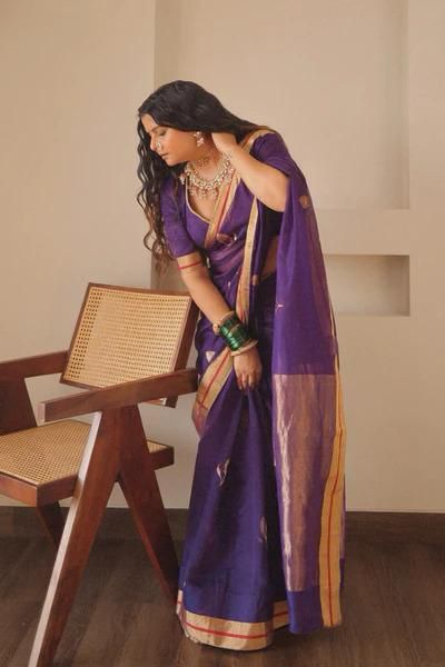 Outstanding Purple Cotton Silk Weaving Saree