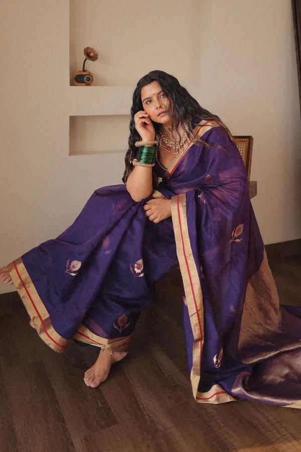 Outstanding Purple Cotton Silk Weaving Saree
