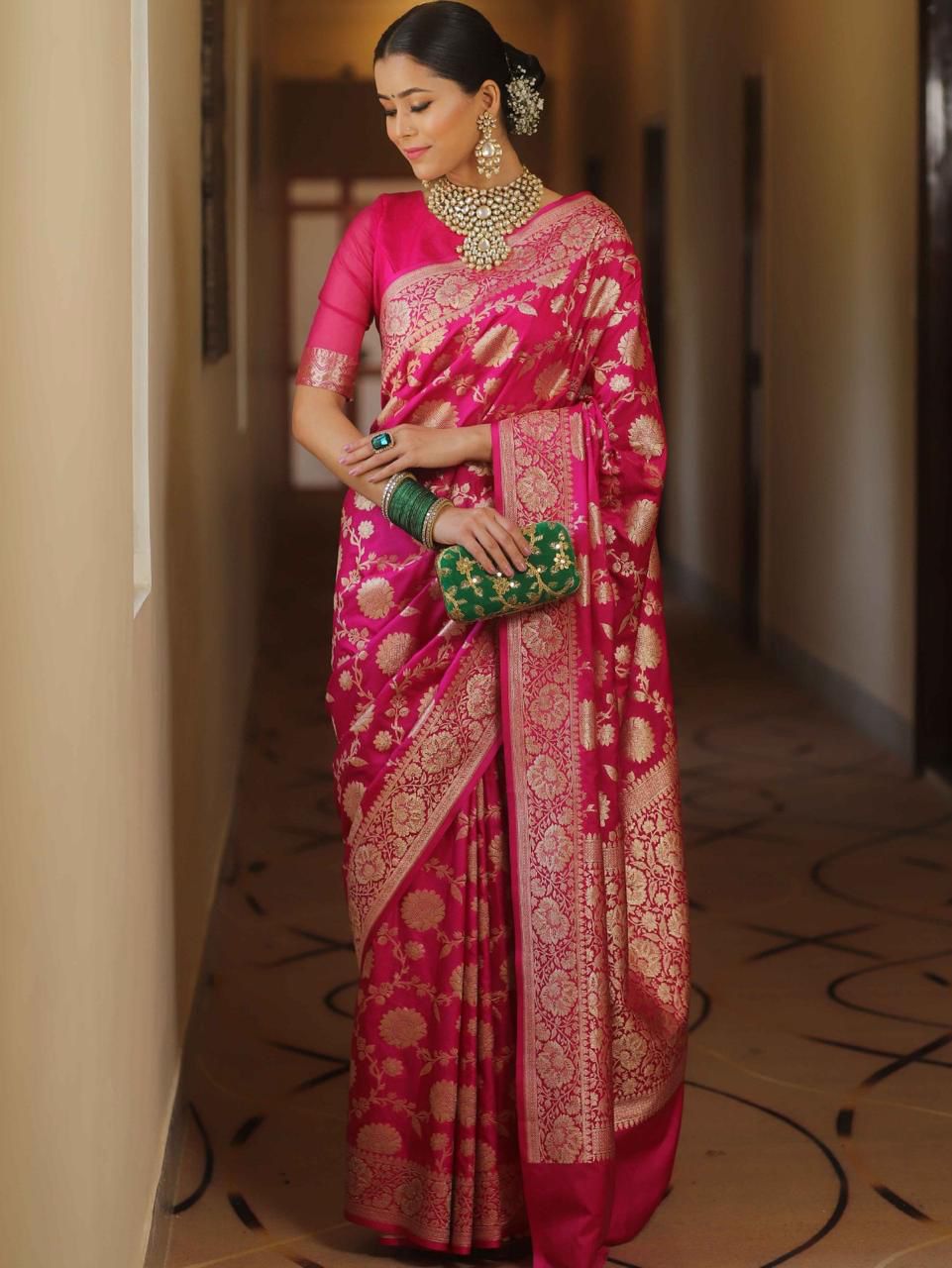 Adorable Hot Pink Soft Silk Weaving Saree