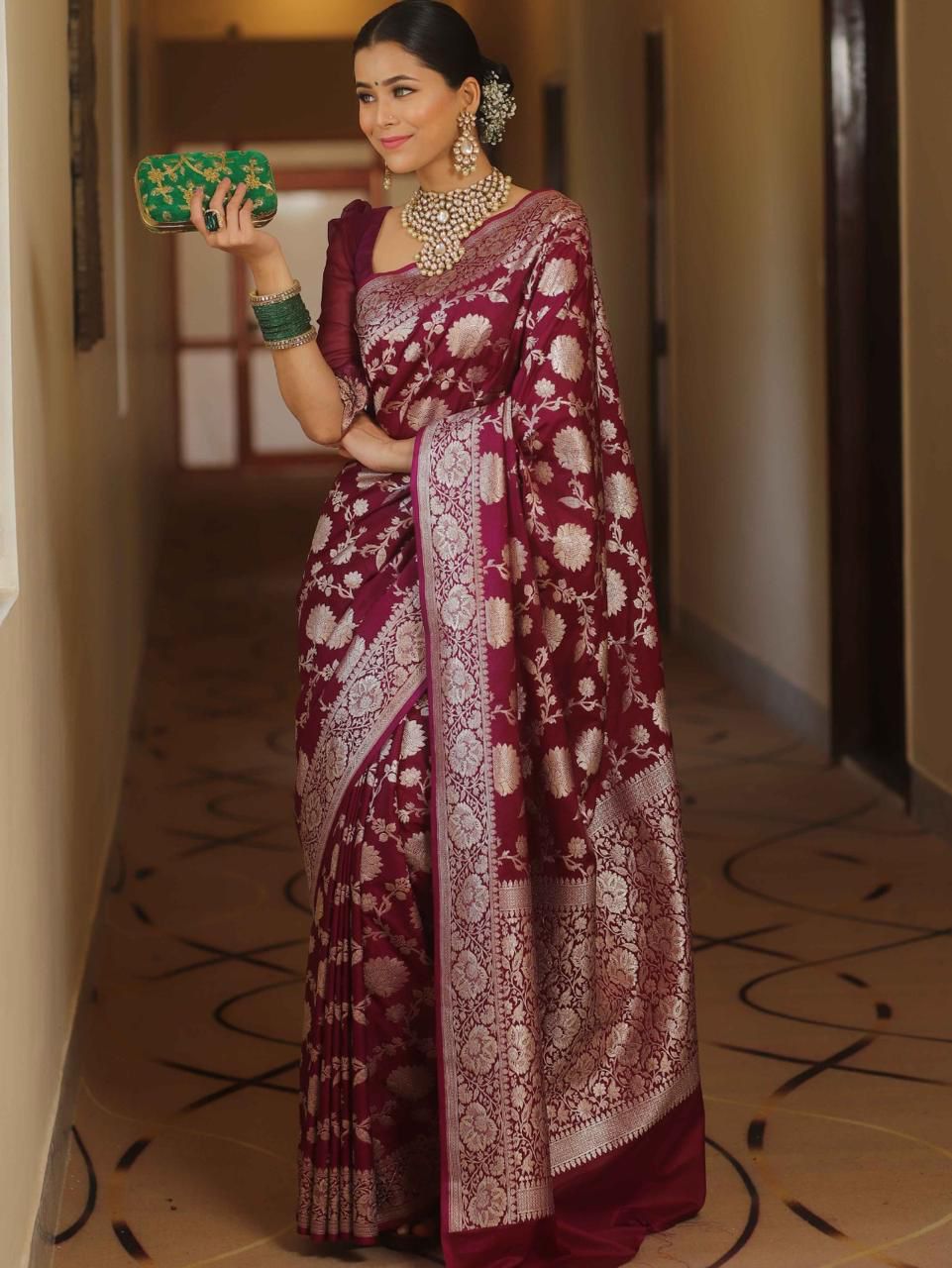 Sumptuous Wine Soft Silk Weaving Saree