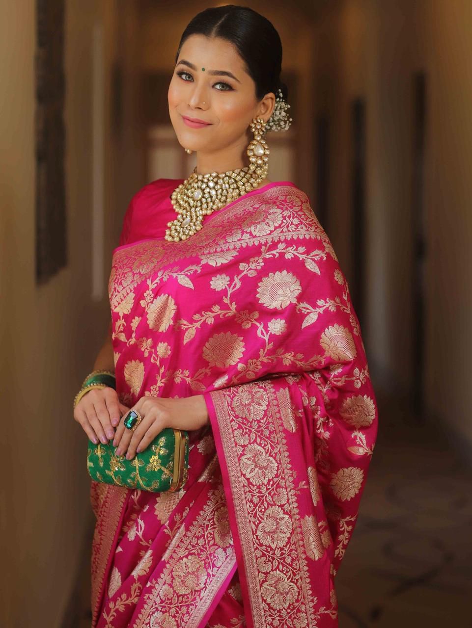 Adorable Hot Pink Soft Silk Weaving Saree