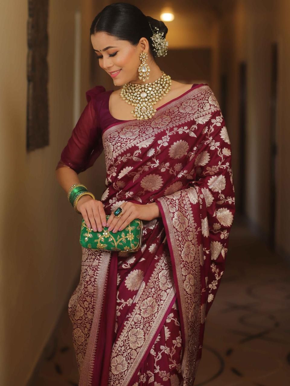 Sumptuous Wine Soft Silk Weaving Saree