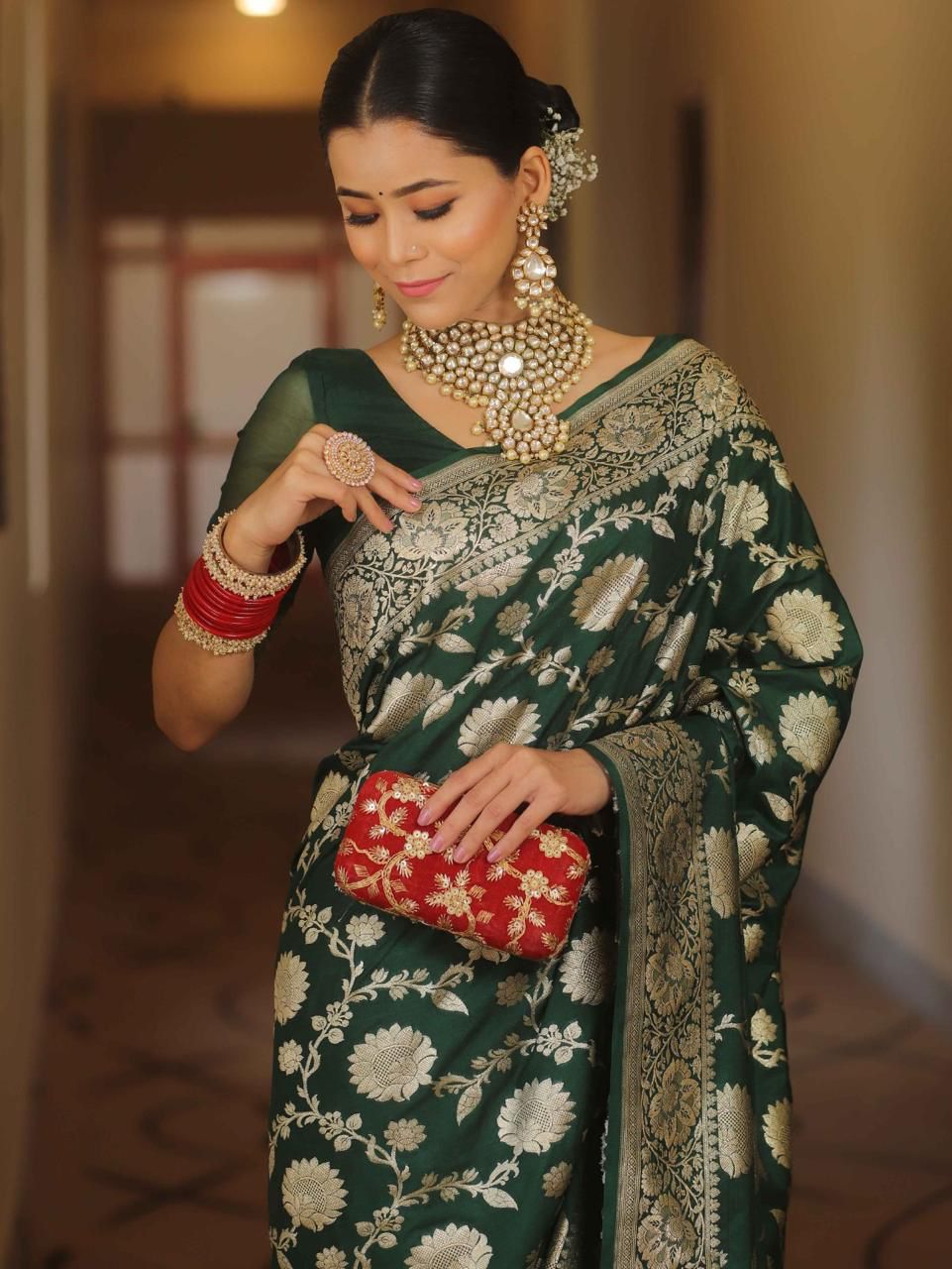 Desultory Green Soft Silk Weaving Saree