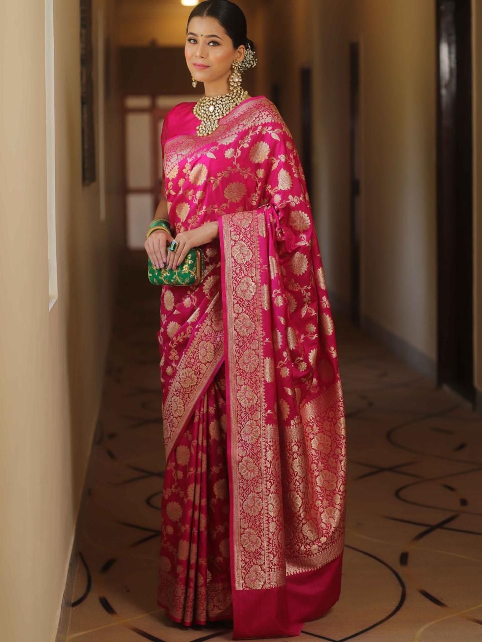 Adorable Hot Pink Soft Silk Weaving Saree