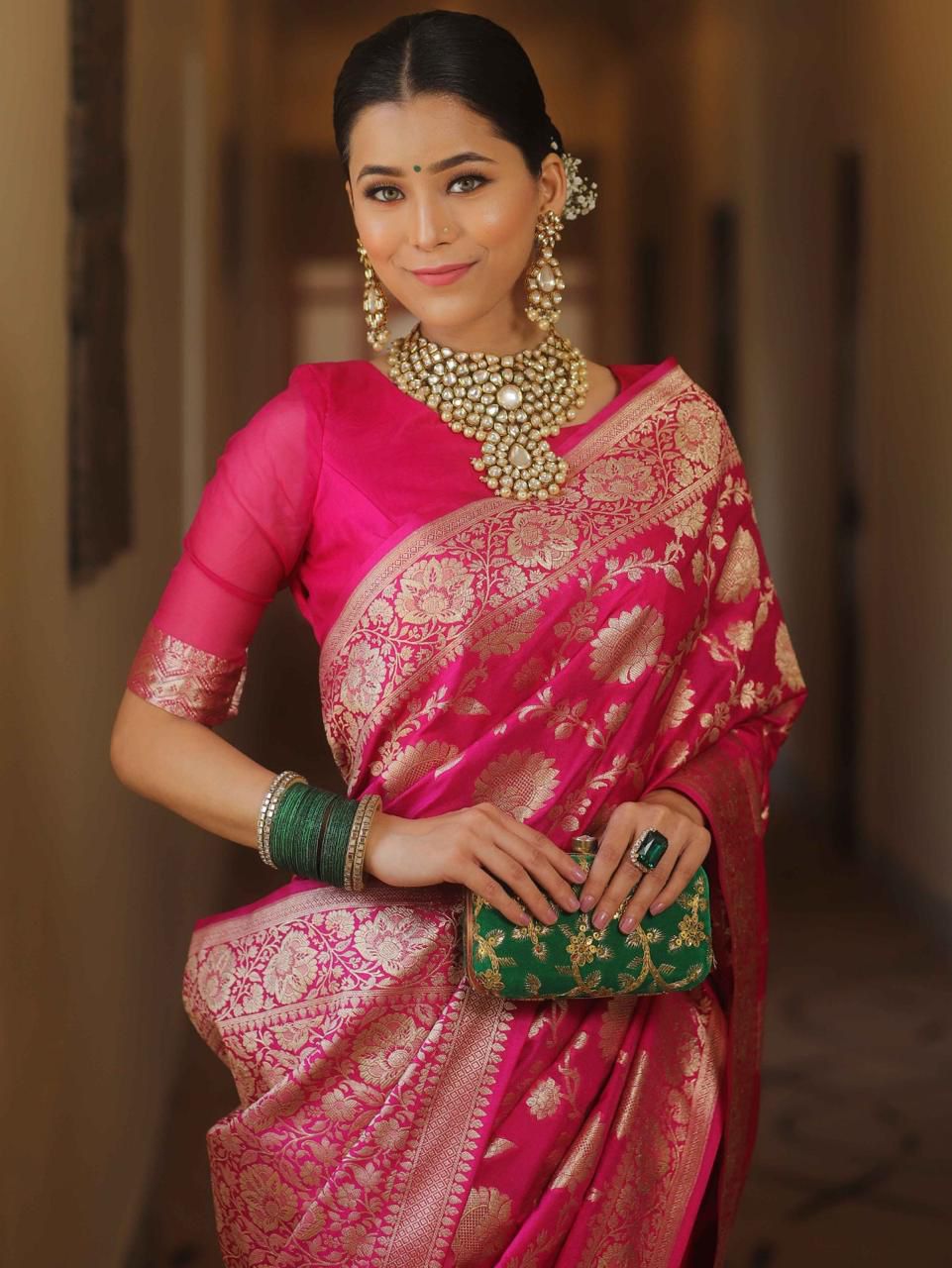 Adorable Hot Pink Soft Silk Weaving Saree