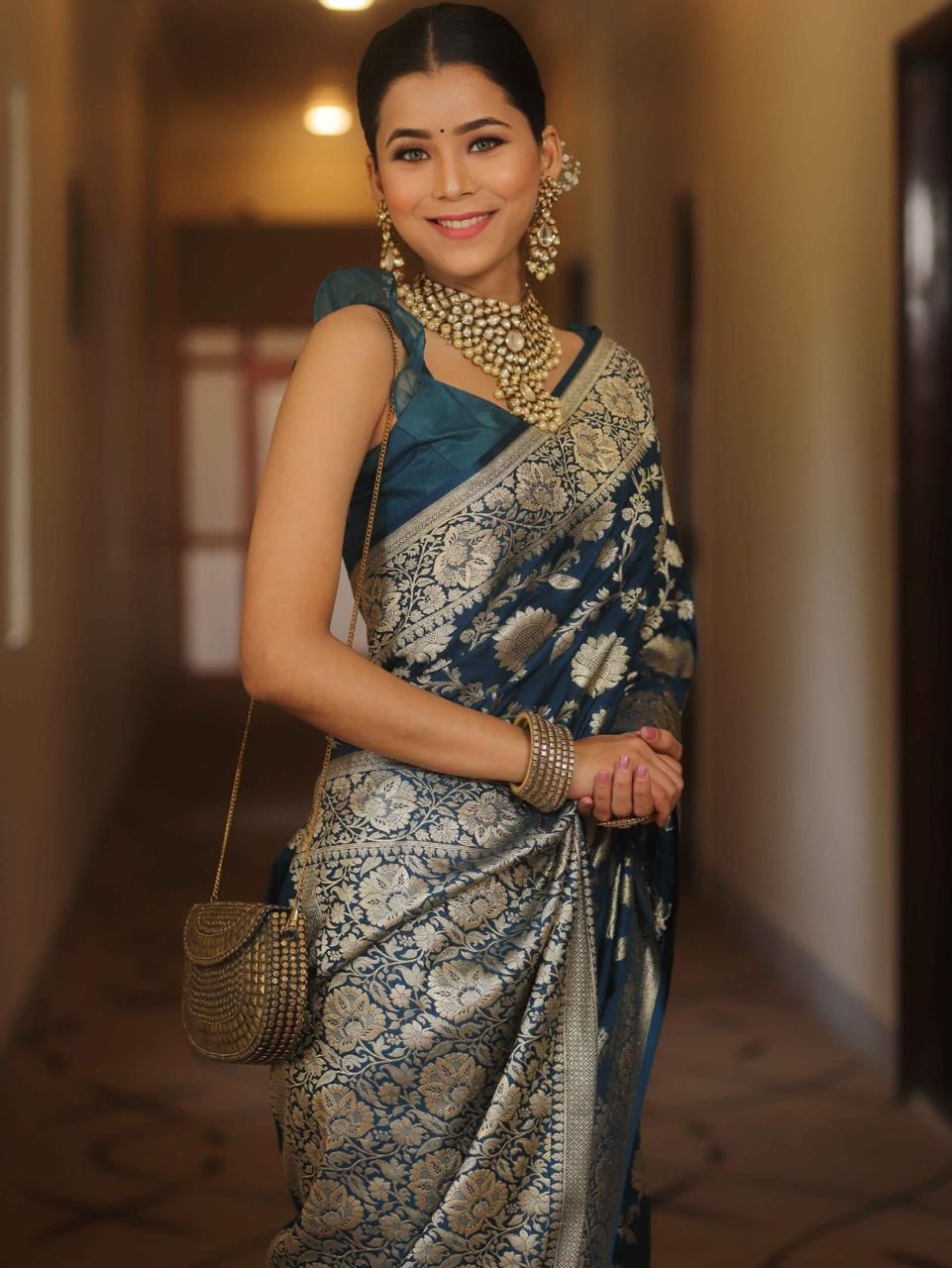 Enamoring Navy Blue Soft Silk Weaving Saree