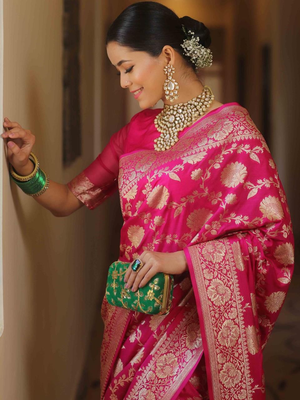 Adorable Hot Pink Soft Silk Weaving Saree