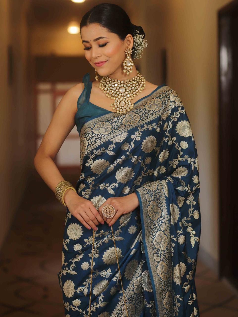 Enamoring Navy Blue Soft Silk Weaving Saree