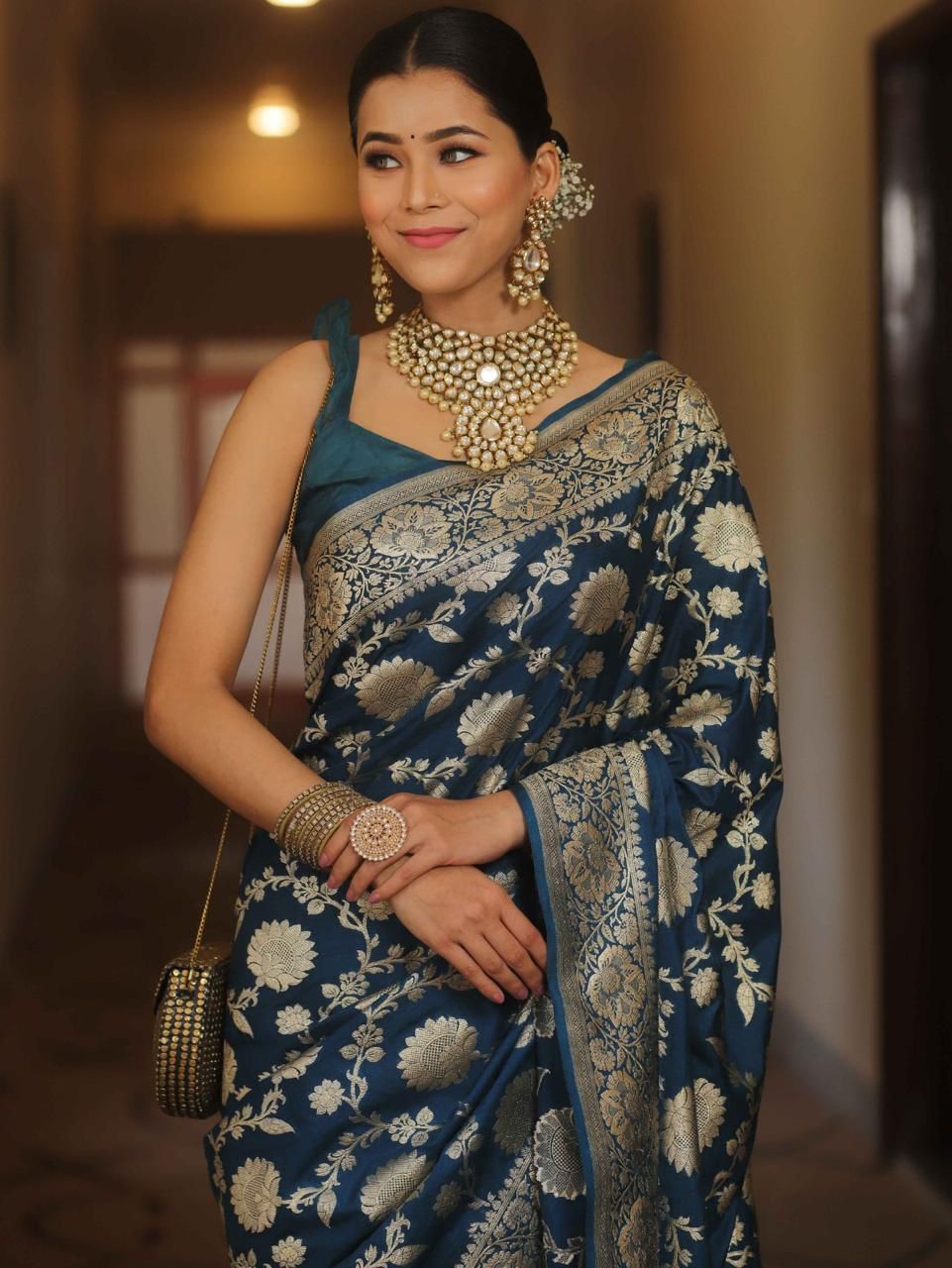 Enamoring Navy Blue Soft Silk Weaving Saree