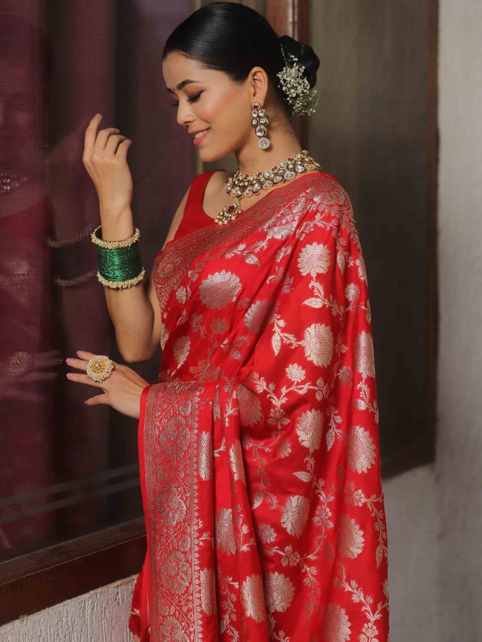 Fairytale Red Soft Silk Weaving Saree
