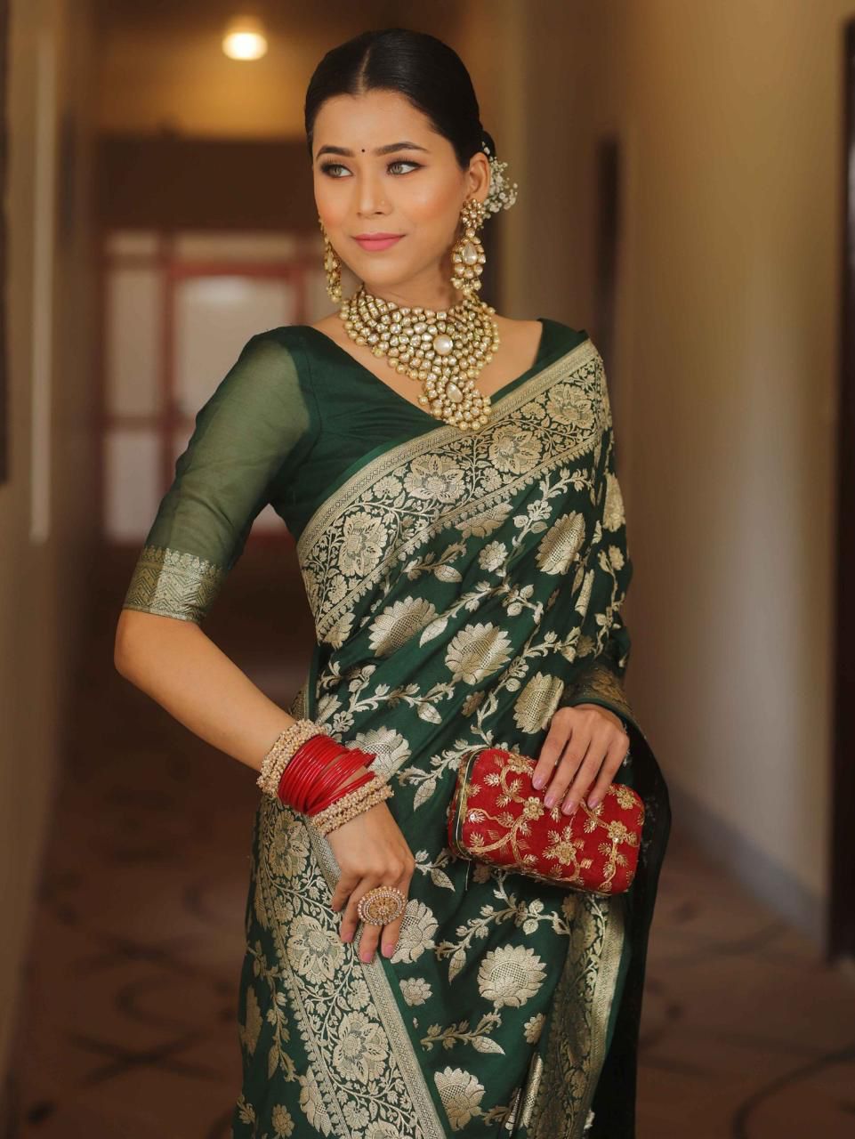 Desultory Green Soft Silk Weaving Saree