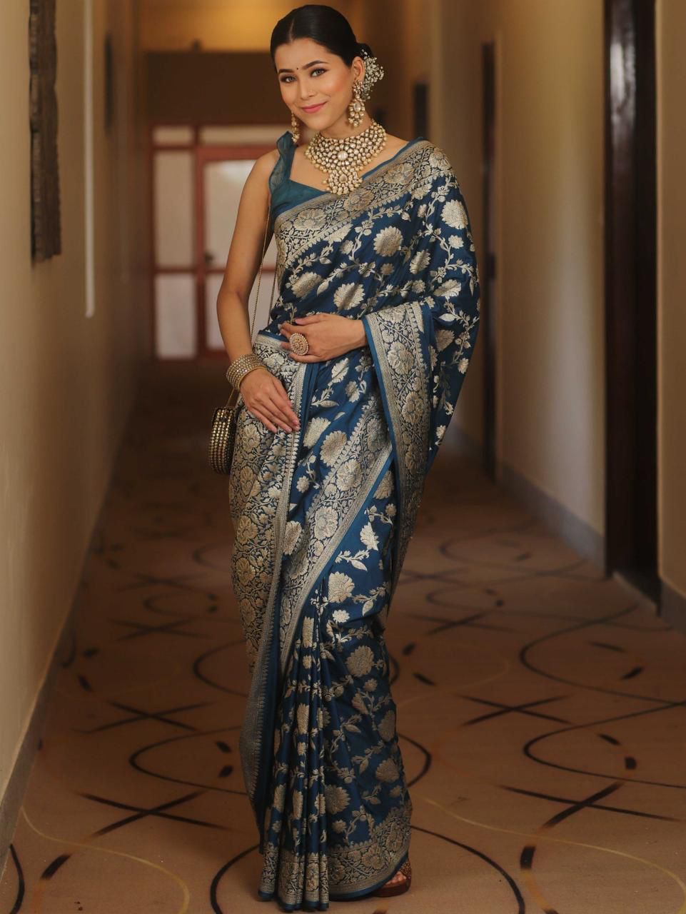 Enamoring Navy Blue Soft Silk Weaving Saree