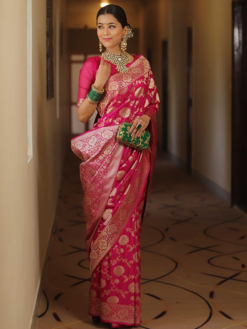 Adorable Hot Pink Soft Silk Weaving Saree