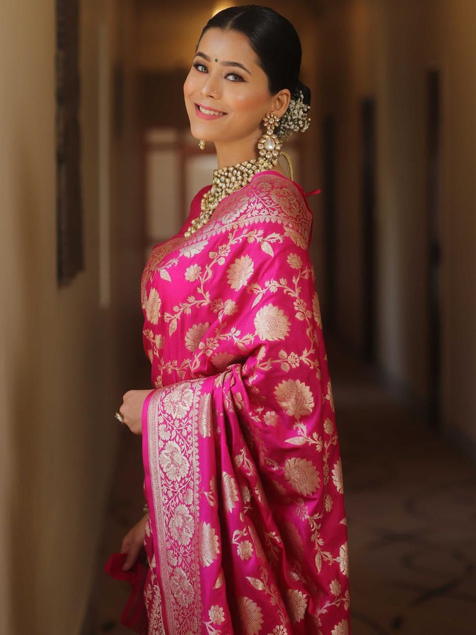 Adorable Hot Pink Soft Silk Weaving Saree