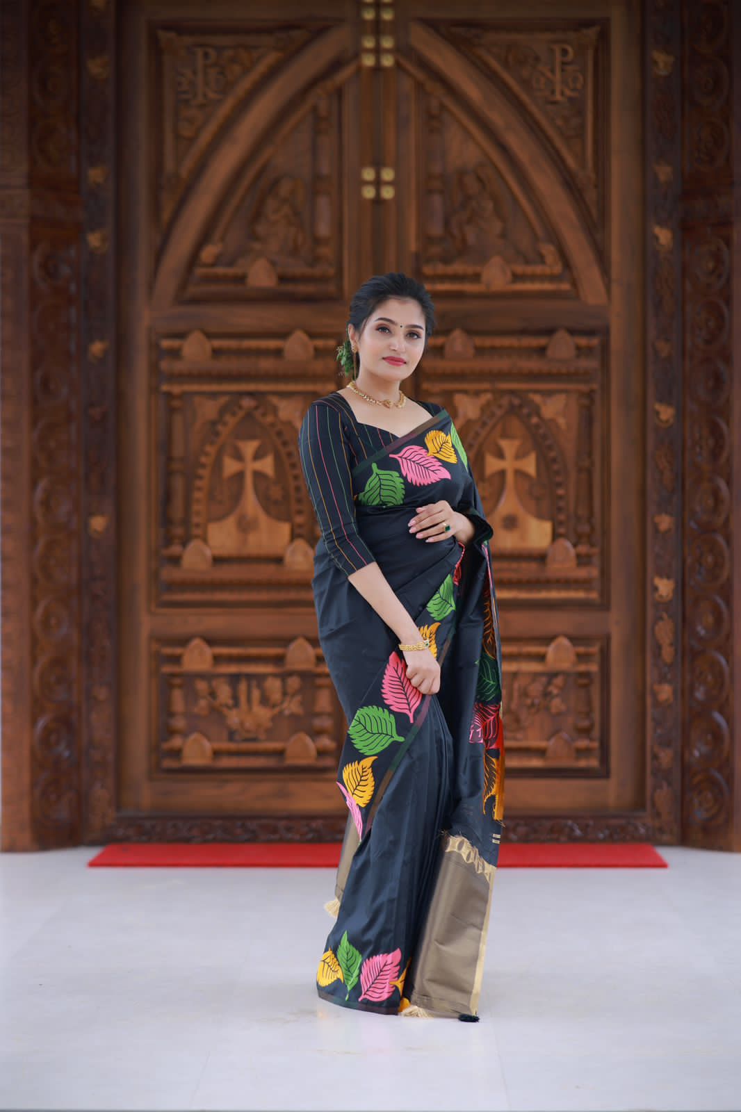 Radiant Black Soft Silk Weaving Saree