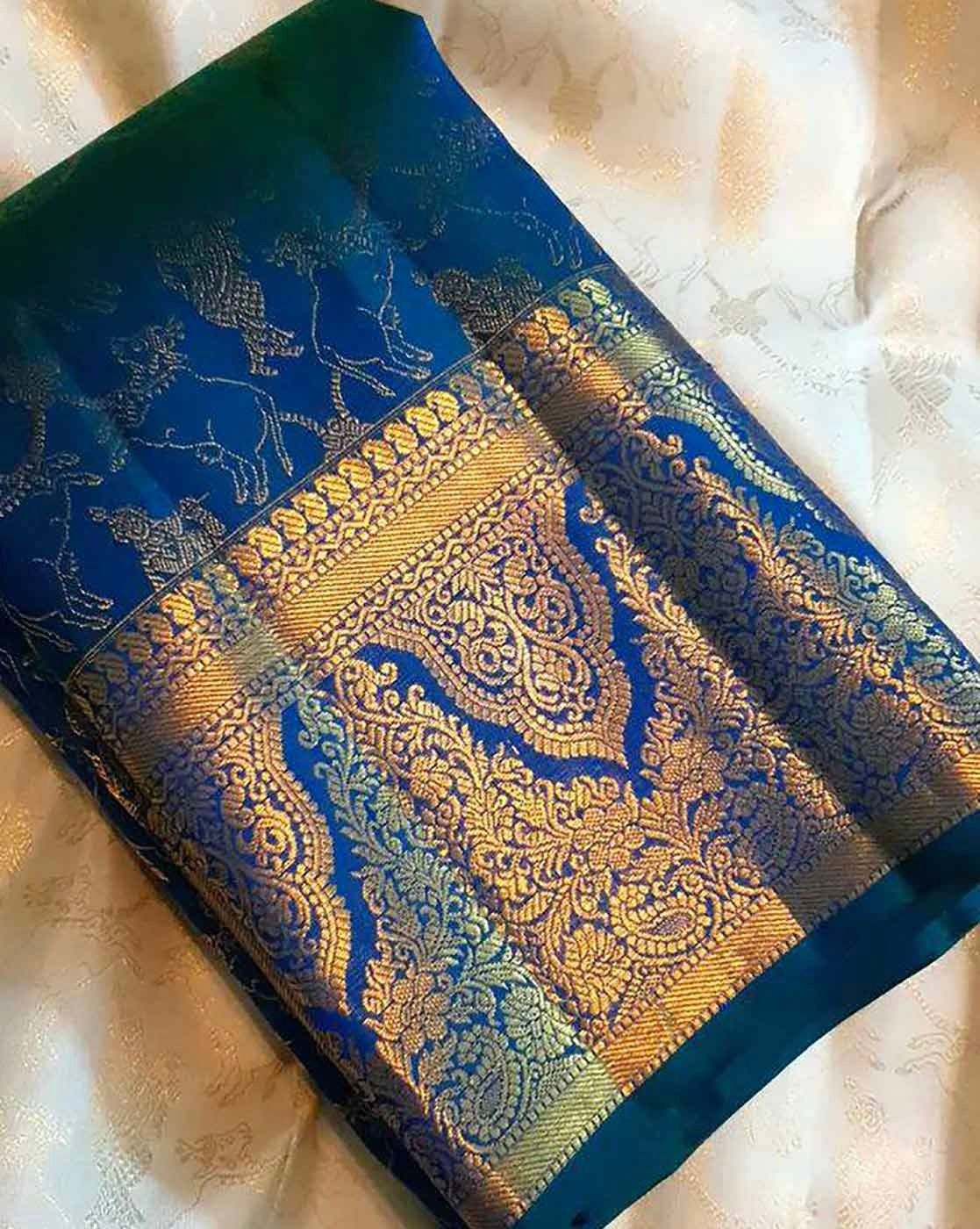 Dazzling Royal Blue Soft Silk Weaving Saree