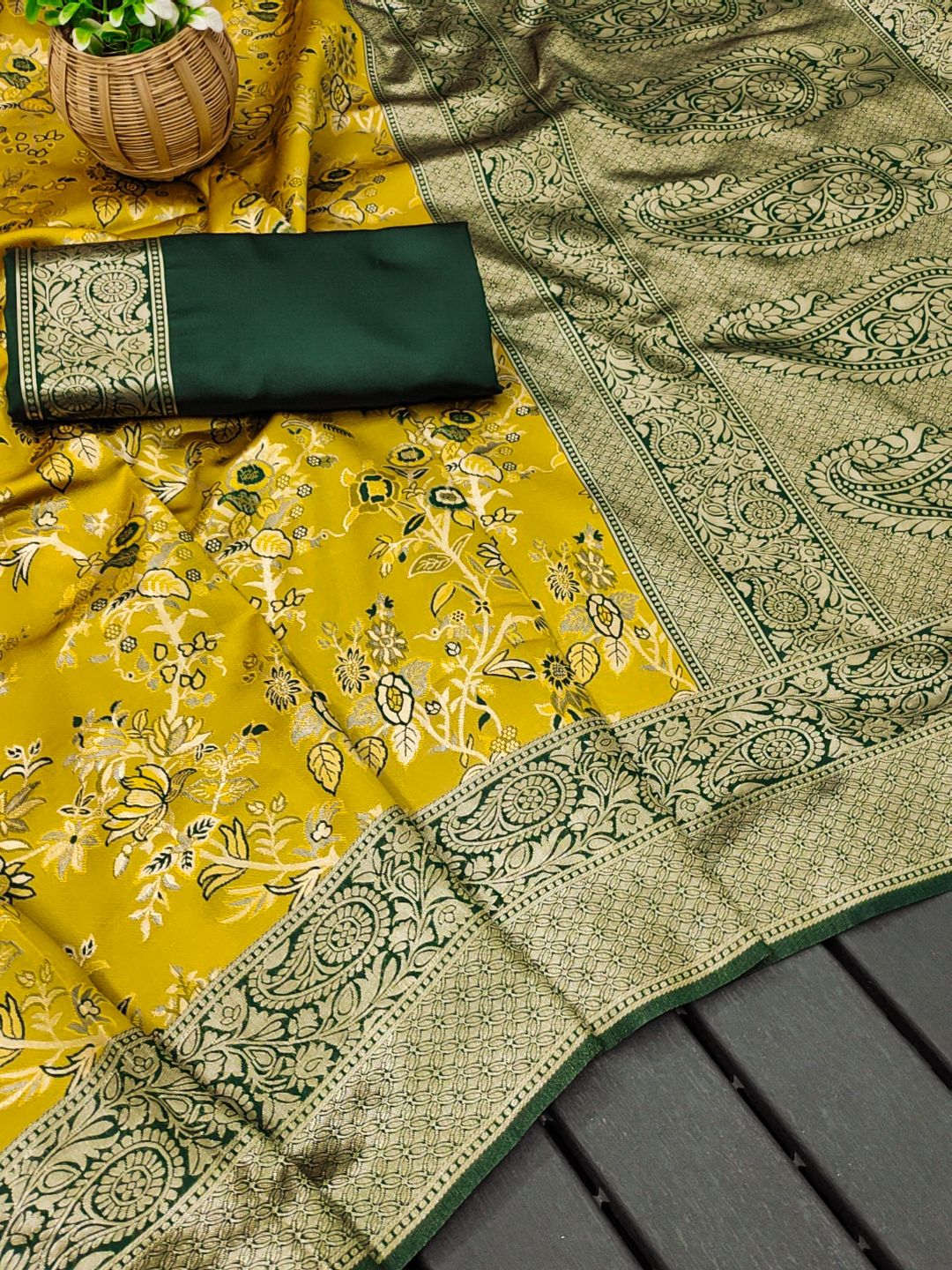 Outstanding Yellow Soft Silk Weaving Saree
