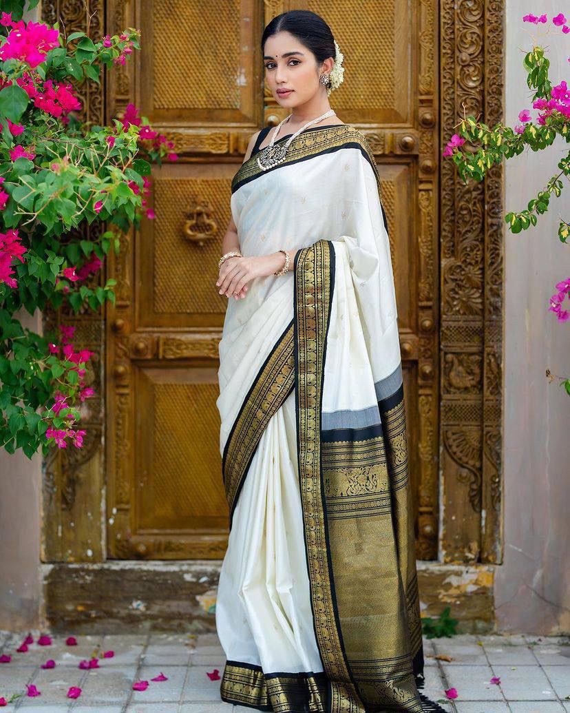Charming Off White Soft Silk Weaving Saree