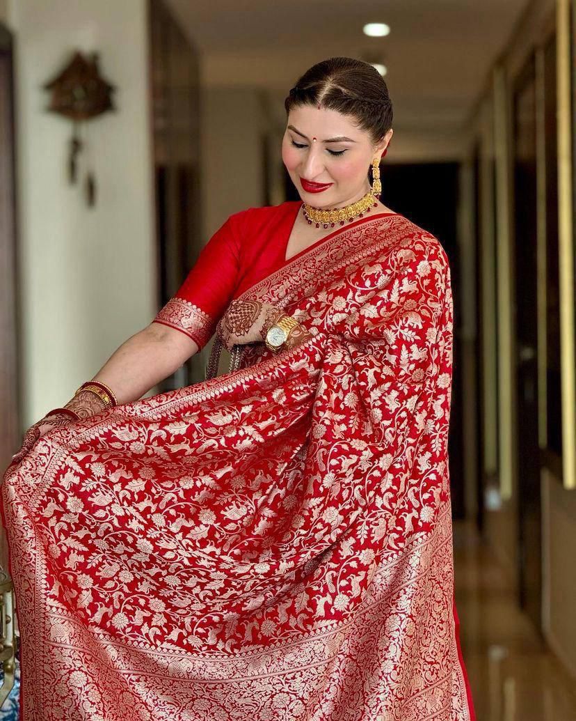 Precious Red Soft Silk Weaving Saree