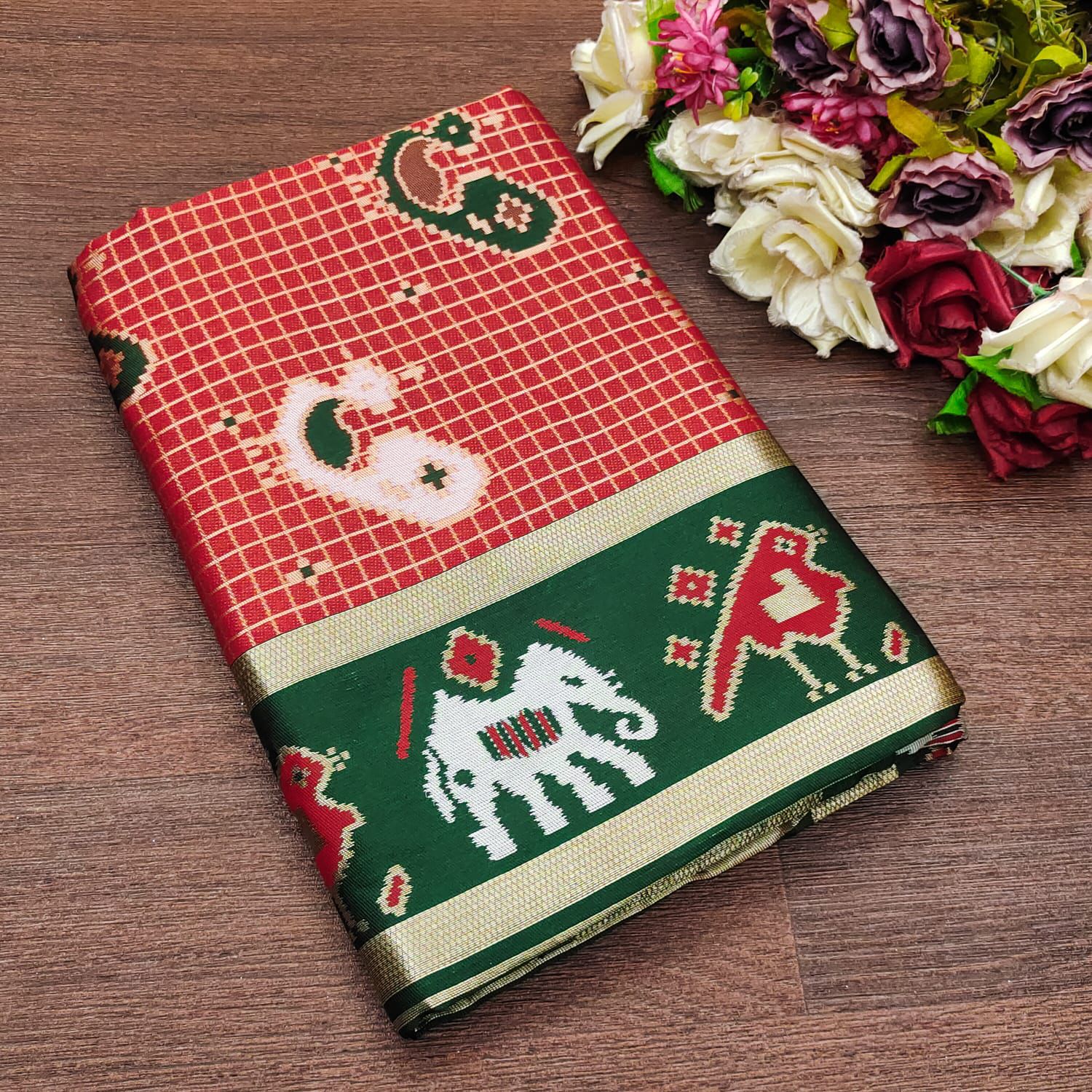 Conflate Red Soft Silk Weaving Saree