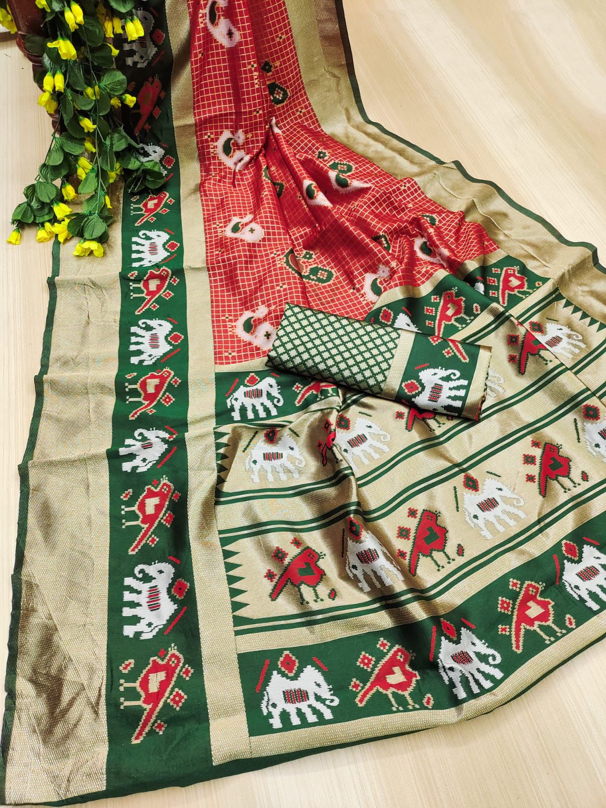 Conflate Red Soft Silk Weaving Saree