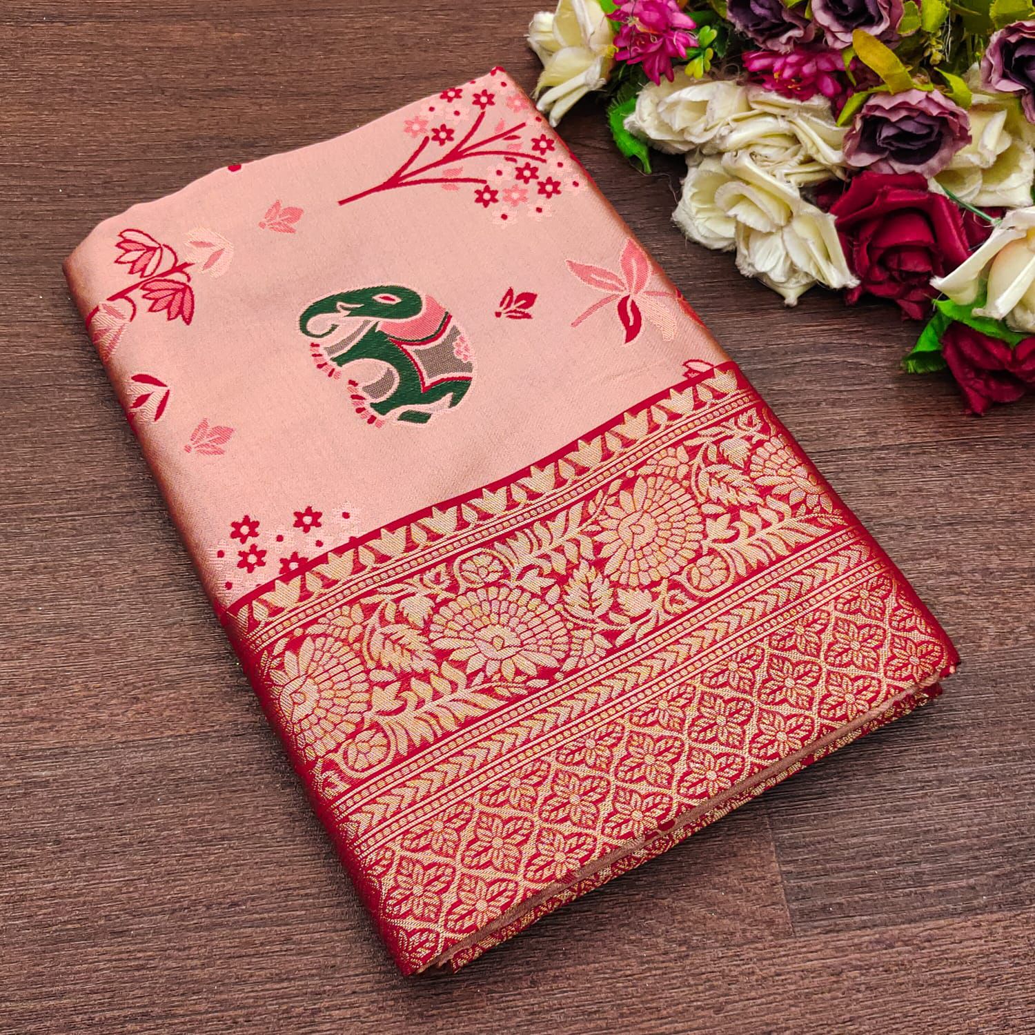 Desultory Pink Soft Silk Weaving Saree