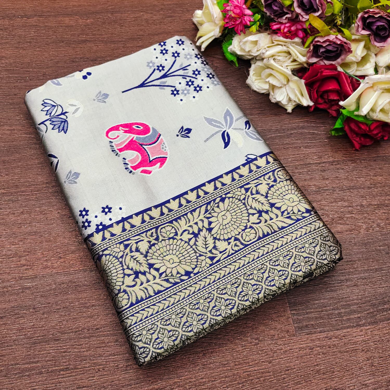 Deserving Grey Soft Silk Weaving Saree