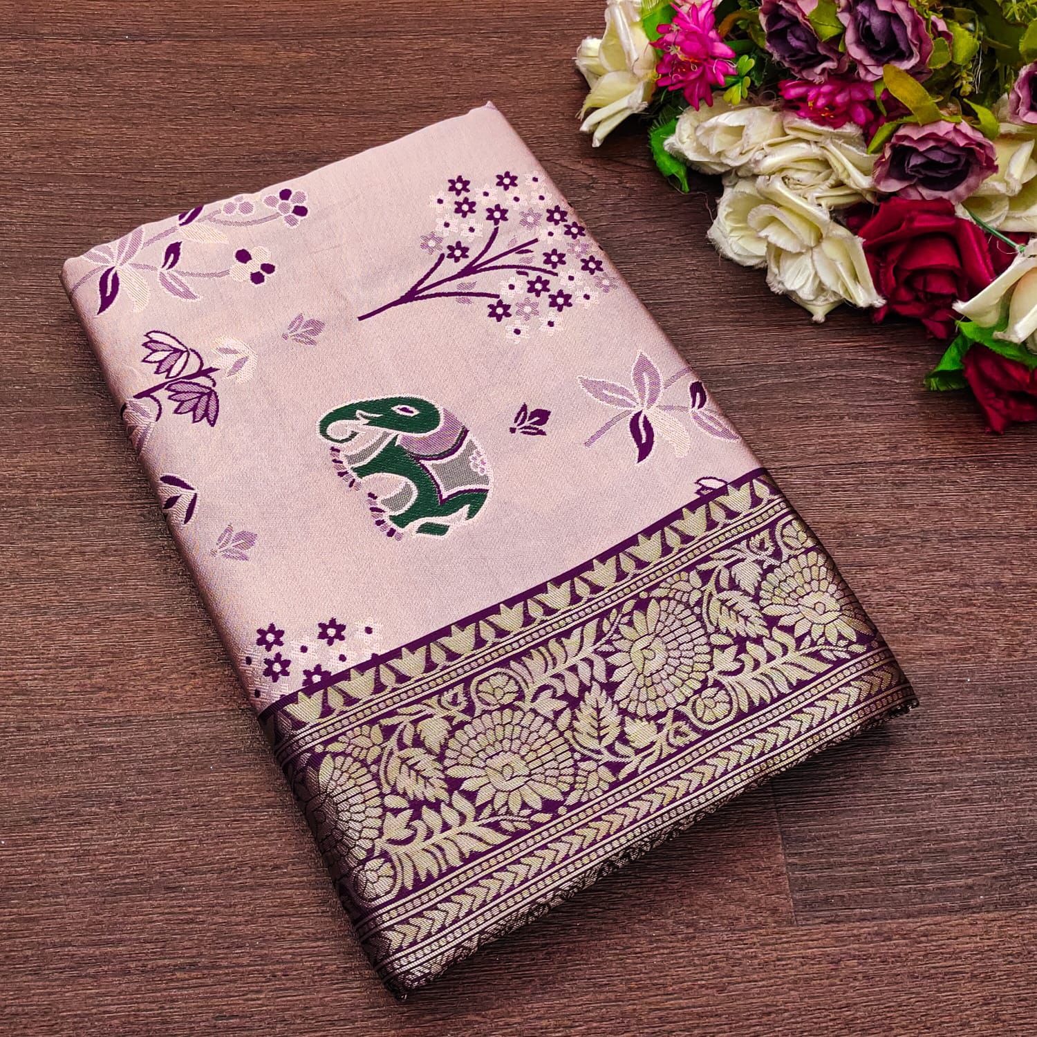 Innovative Lavender Soft Silk Weaving Saree