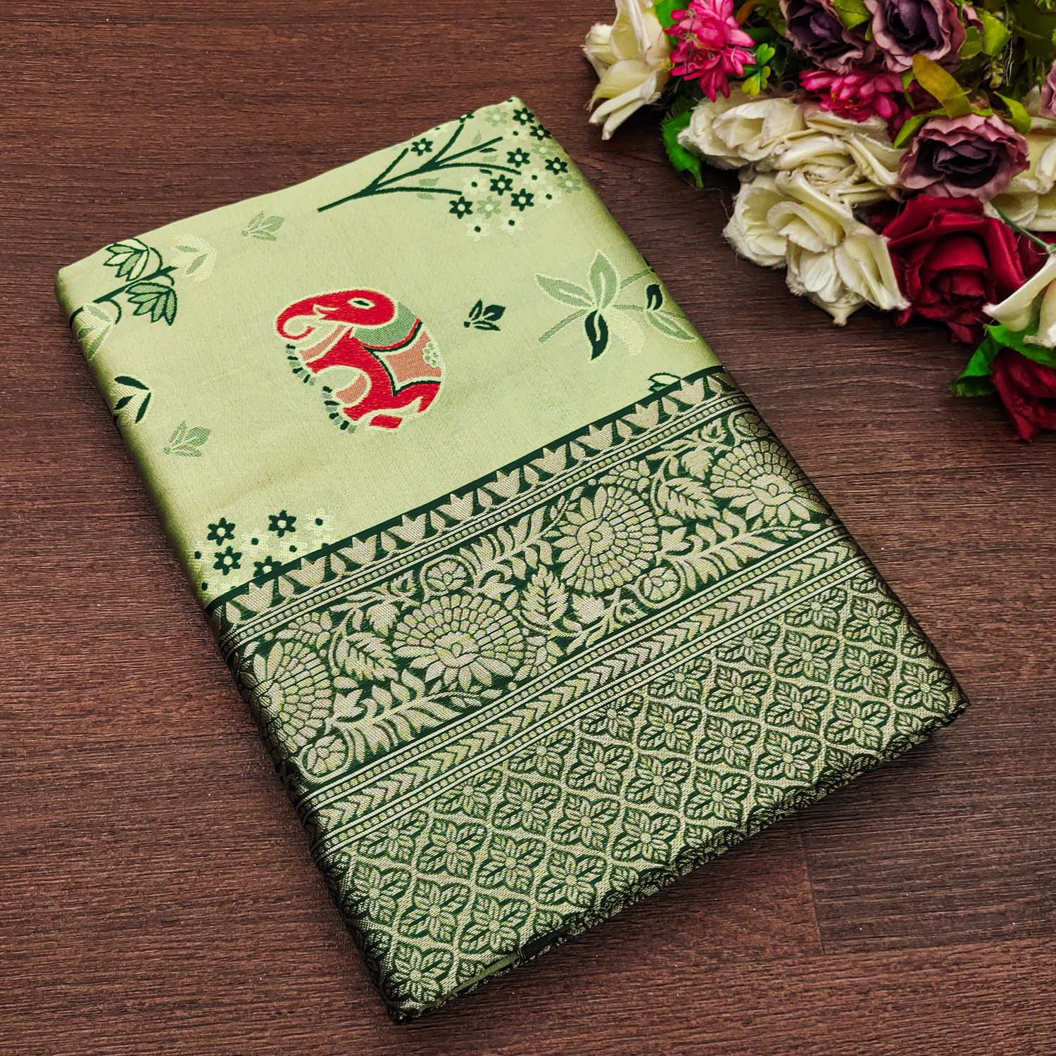 Ideal Pista Soft Silk Weaving Saree