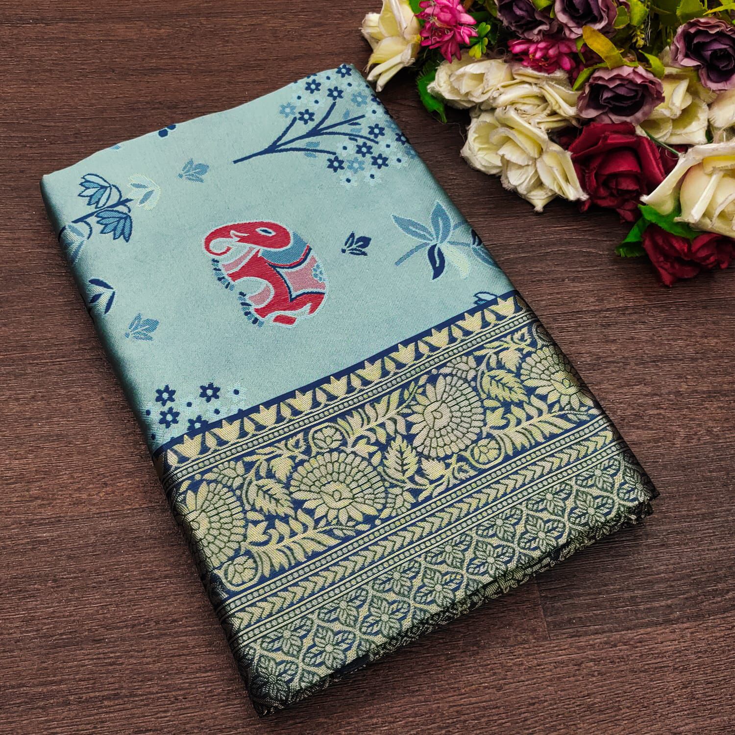 Flamboyant Sky Blue Soft Silk Weaving Saree