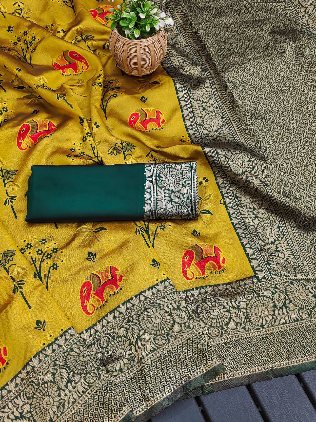 Scintilla Yellow Soft Silk Weaving Saree