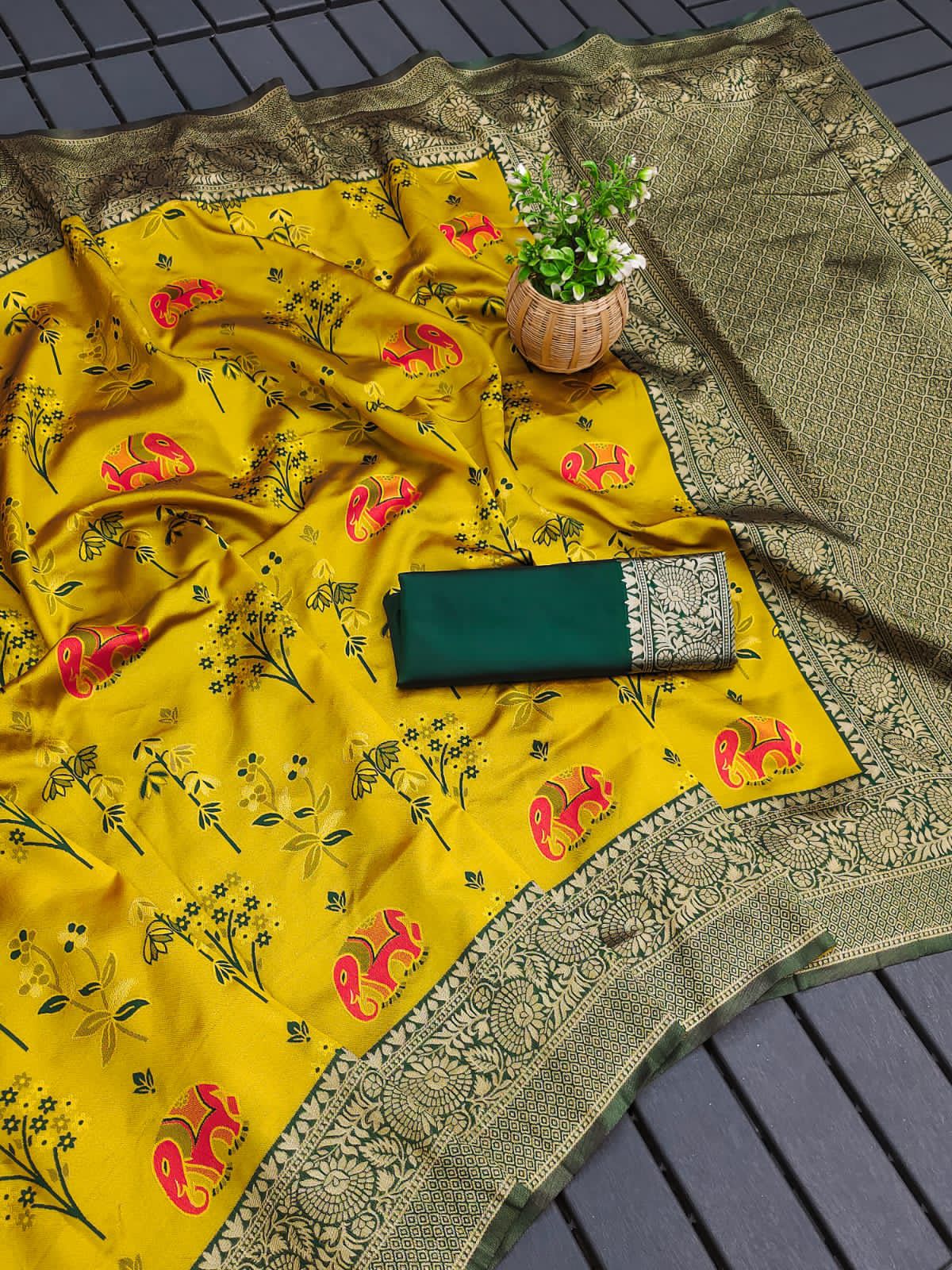 Scintilla Yellow Soft Silk Weaving Saree