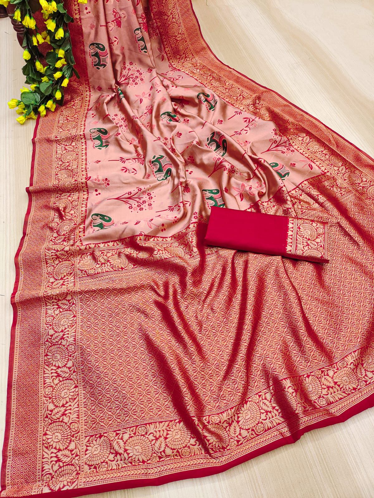 Desultory Pink Soft Silk Weaving Saree