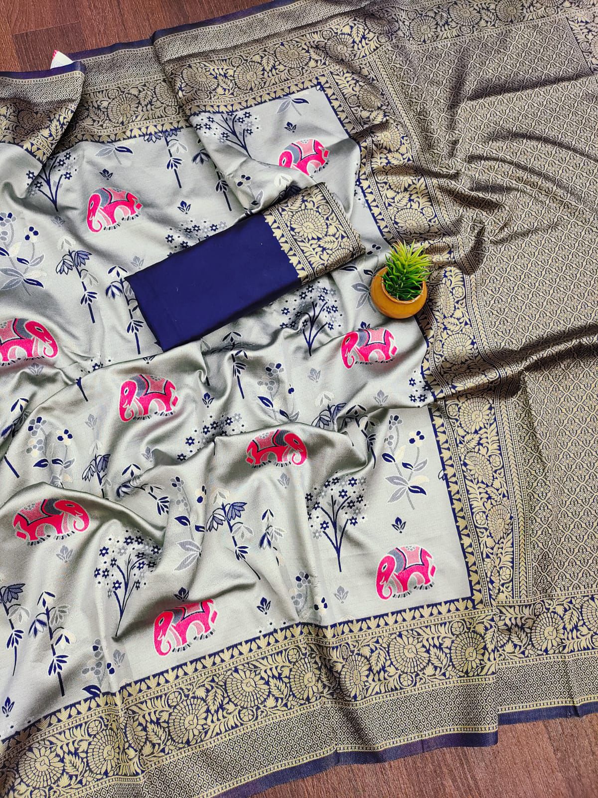 Deserving Grey Soft Silk Weaving Saree