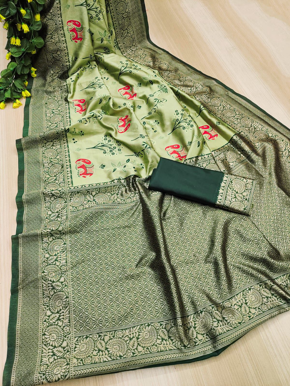 Ideal Pista Soft Silk Weaving Saree