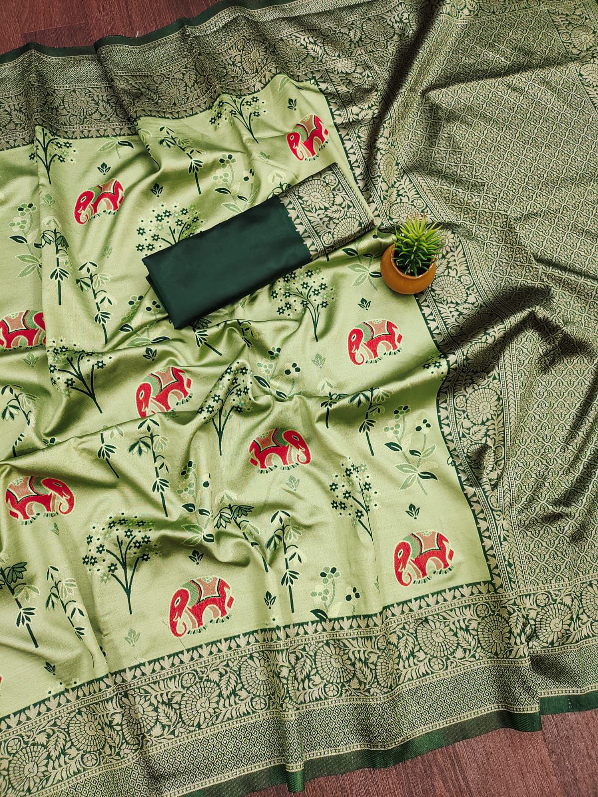 Ideal Pista Soft Silk Weaving Saree