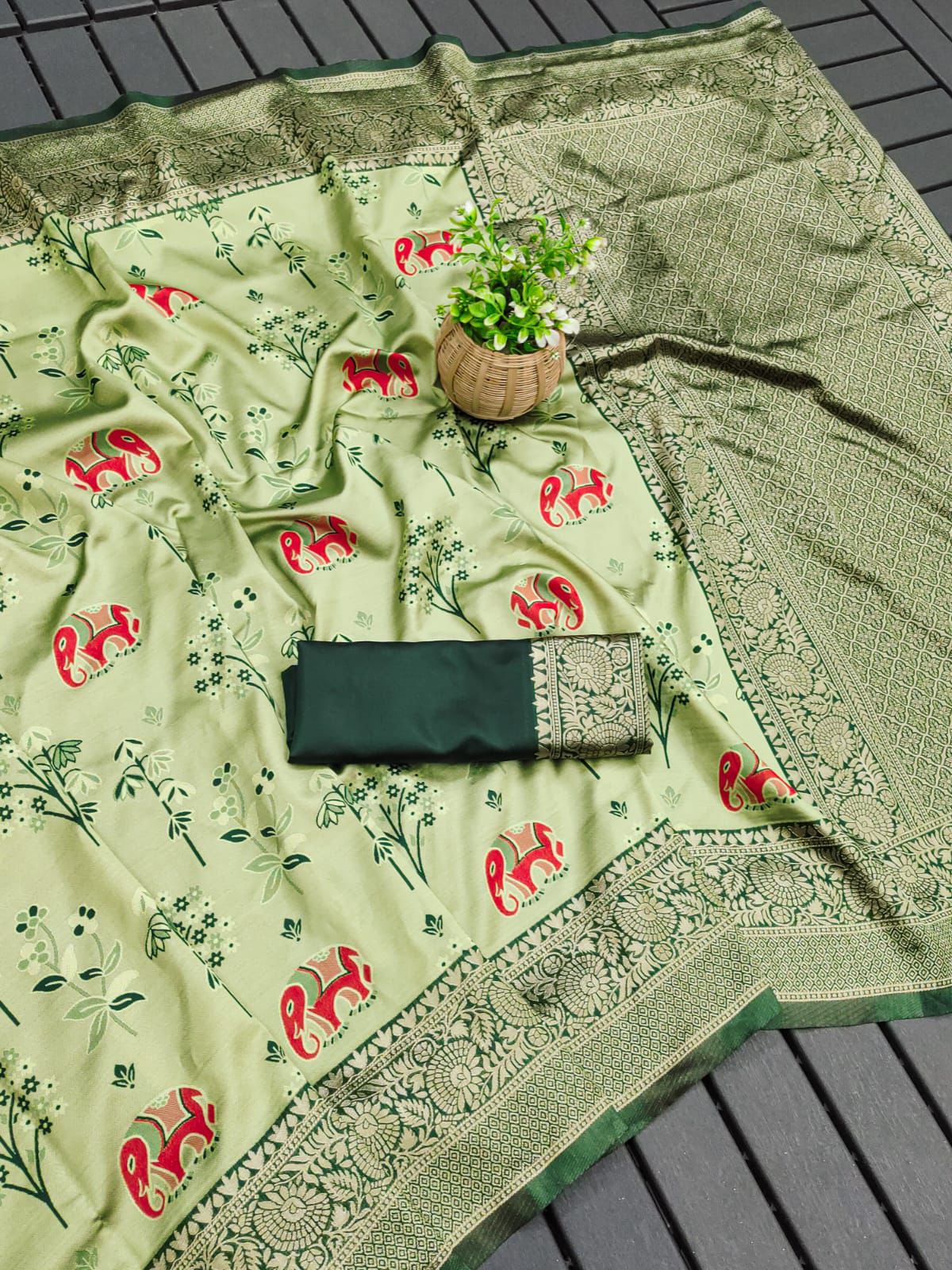 Ideal Pista Soft Silk Weaving Saree