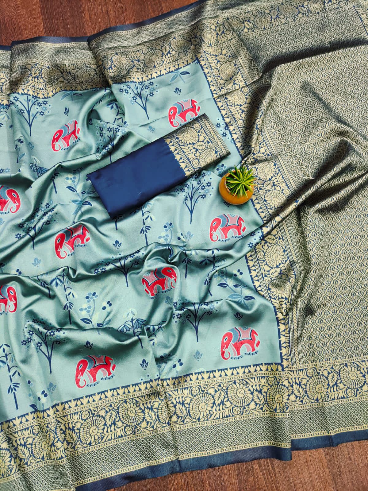 Flamboyant Sky Blue Soft Silk Weaving Saree