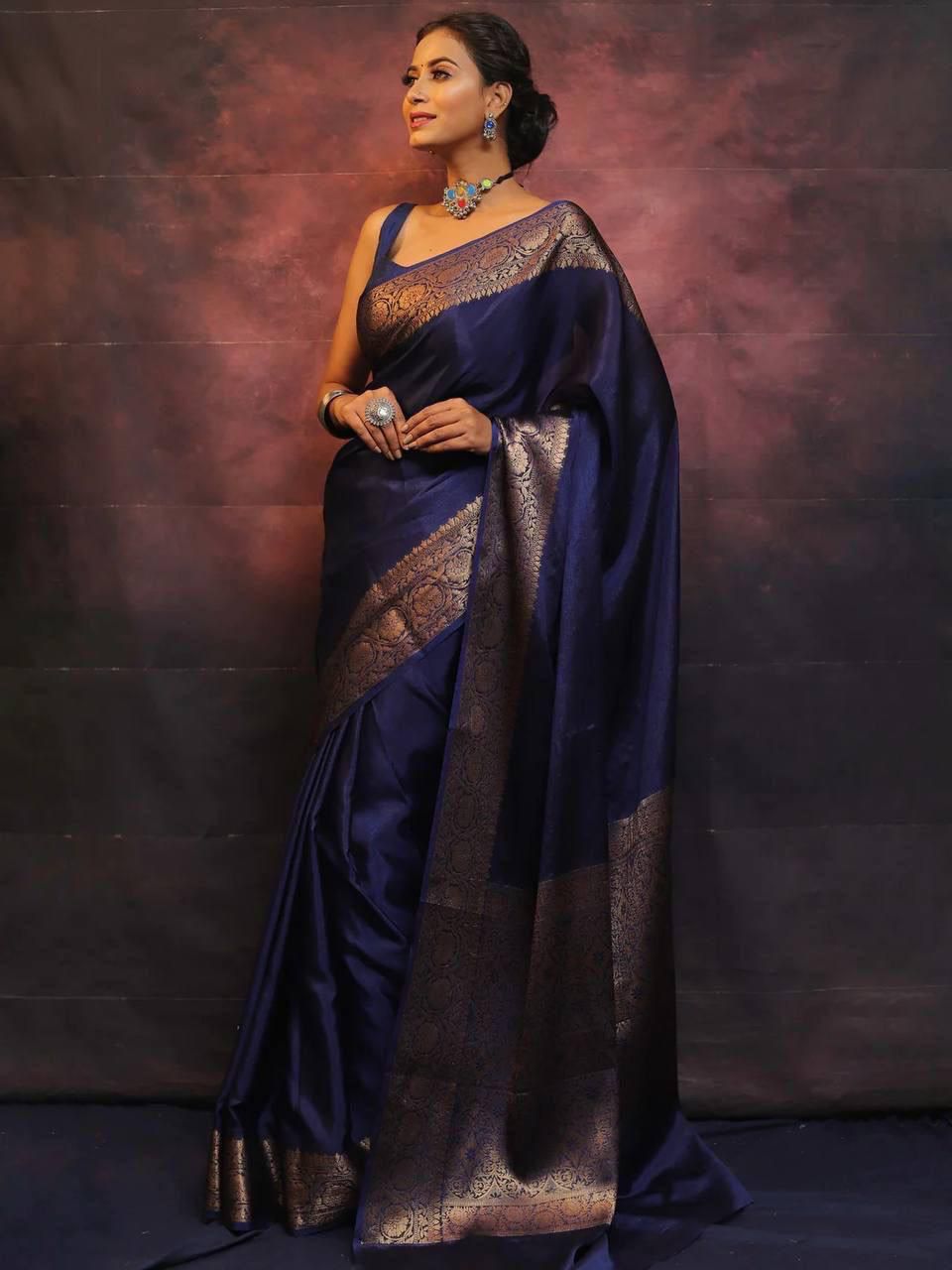 Gleaming Blue Soft Silk Weaving Saree