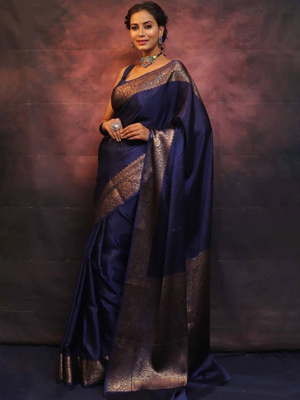 Gleaming Blue Soft Silk Weaving Saree