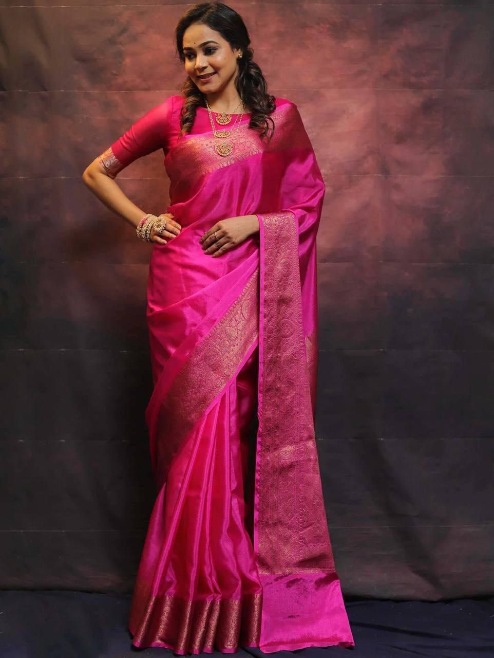 Sumptuous Dark Pink Soft Silk Weaving Saree