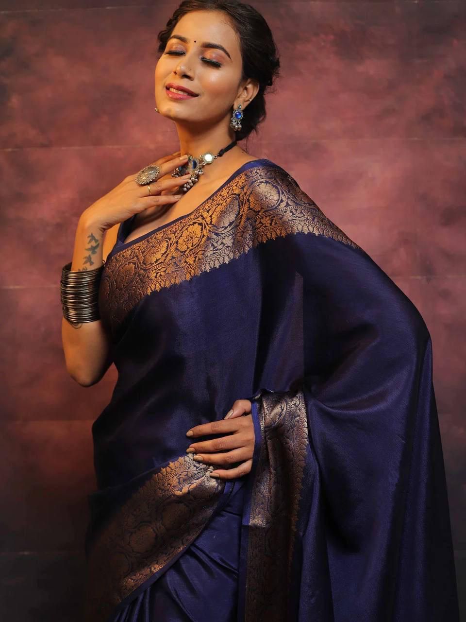 Gleaming Blue Soft Silk Weaving Saree
