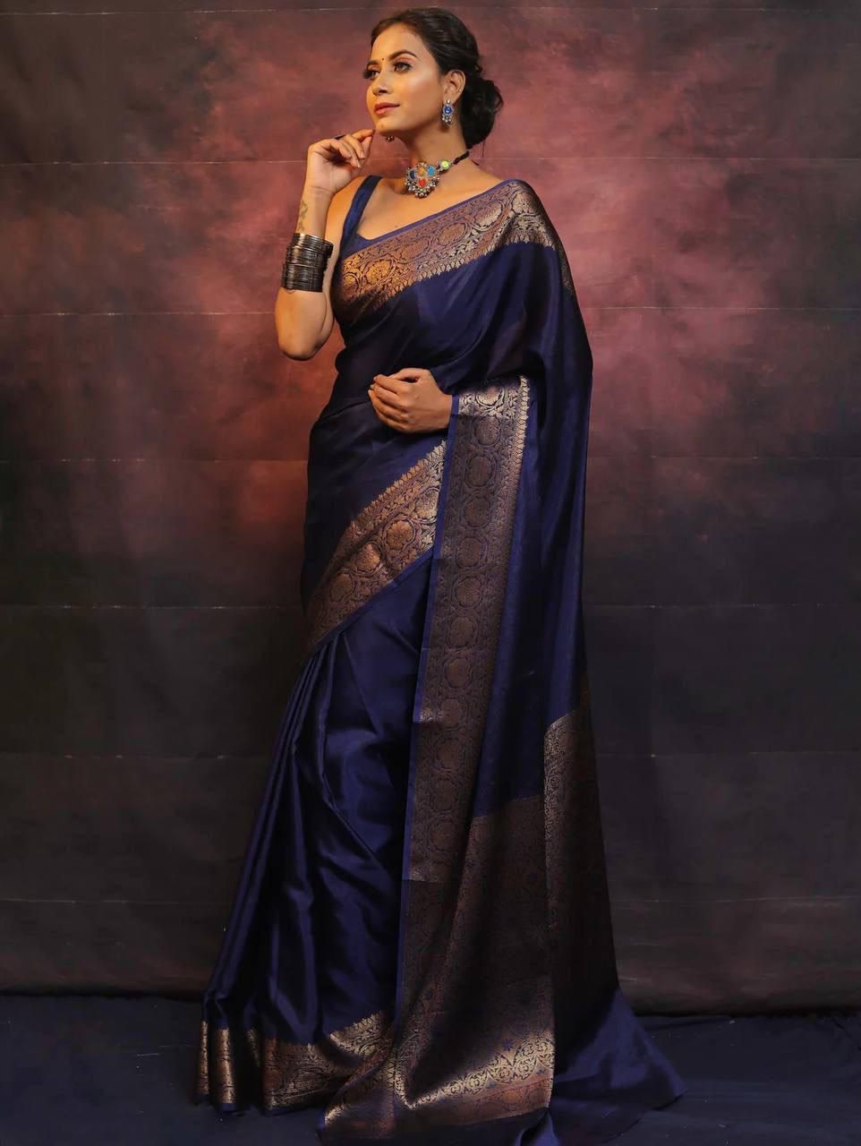 Gleaming Blue Soft Silk Weaving Saree