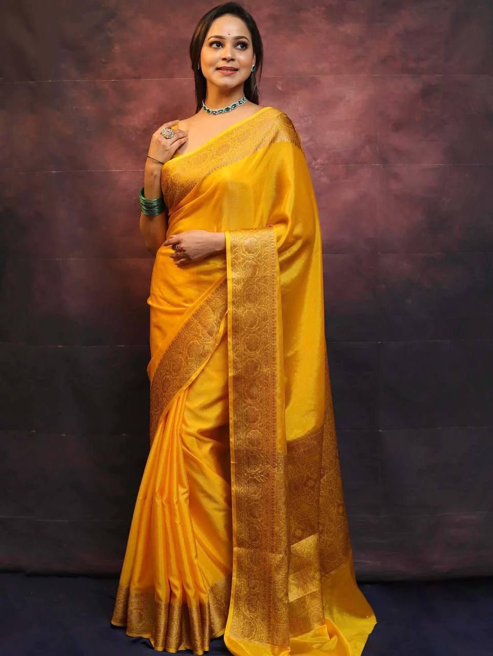 Mesmeric Yellow Soft Silk Weaving Saree