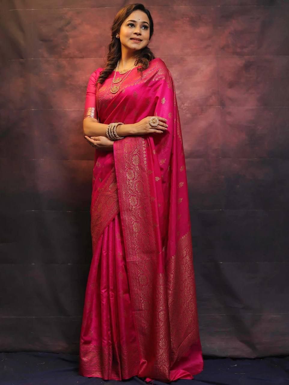 Radiant Pink Soft Silk Weaving Saree
