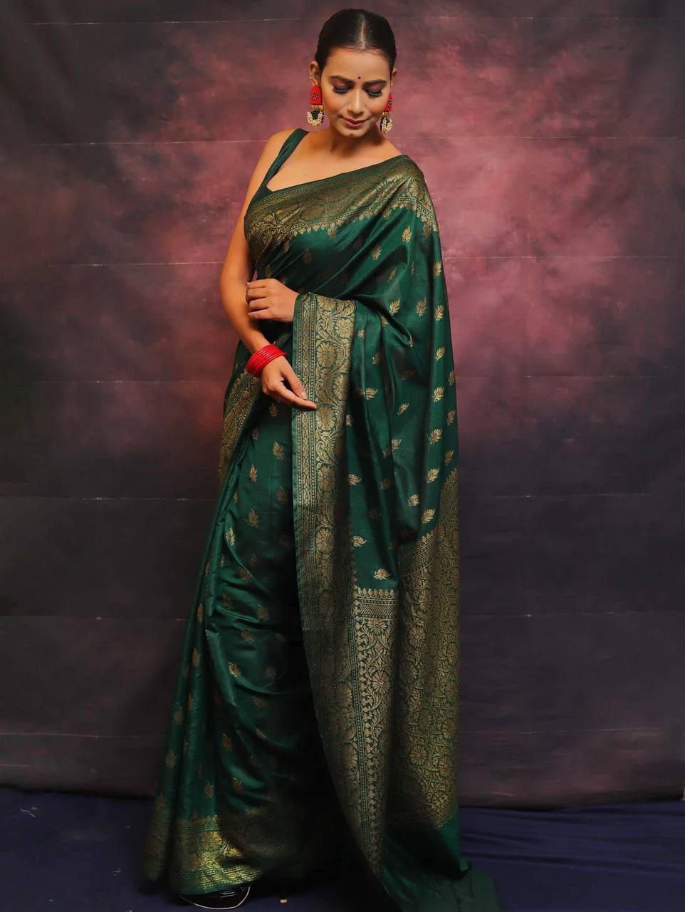 Precious Dark Green Soft Silk Weaving Saree