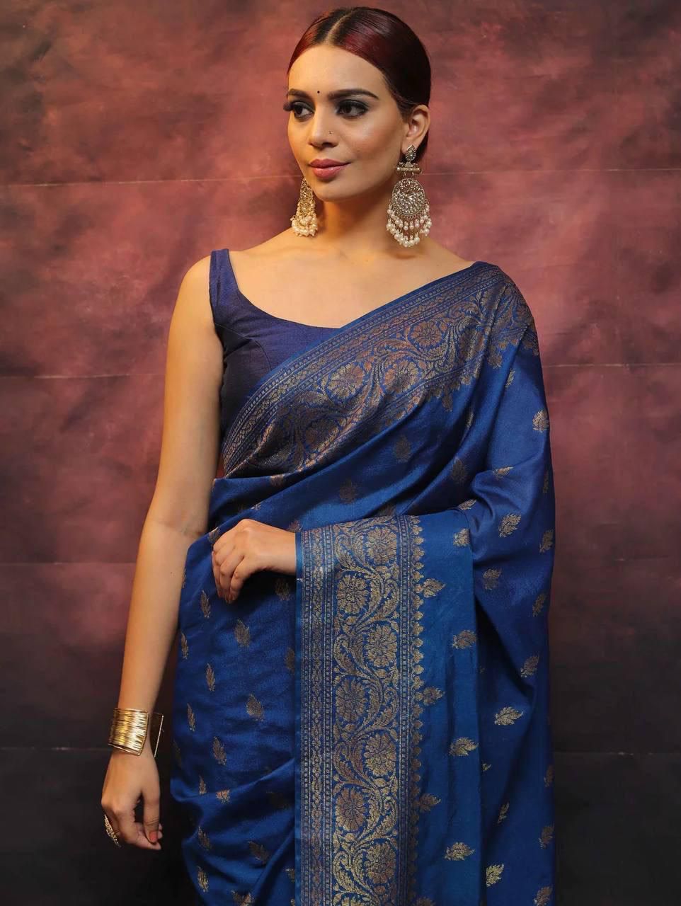 Jazzy Blue Soft Silk Weaving Saree