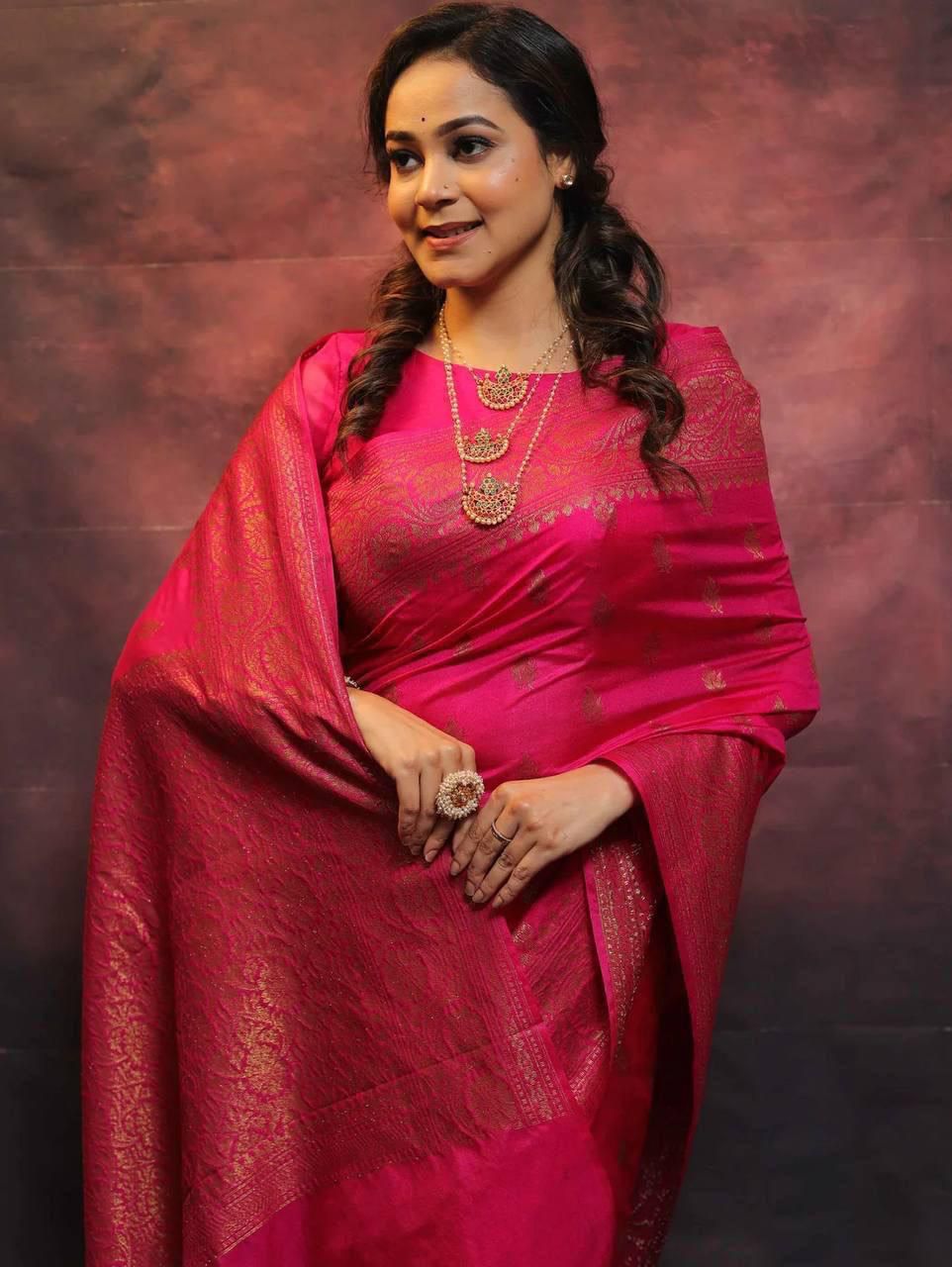 Radiant Pink Soft Silk Weaving Saree