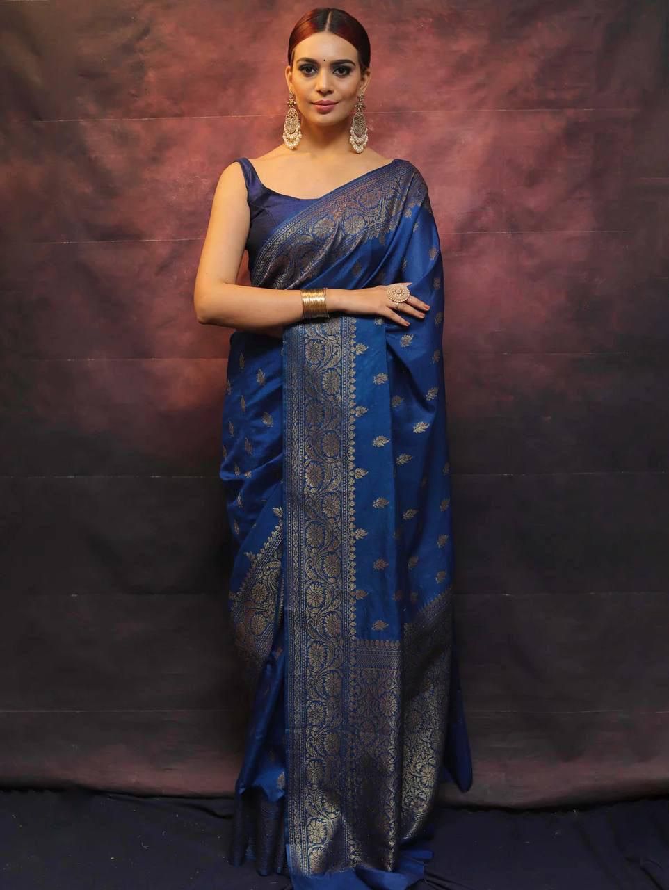 Jazzy Blue Soft Silk Weaving Saree