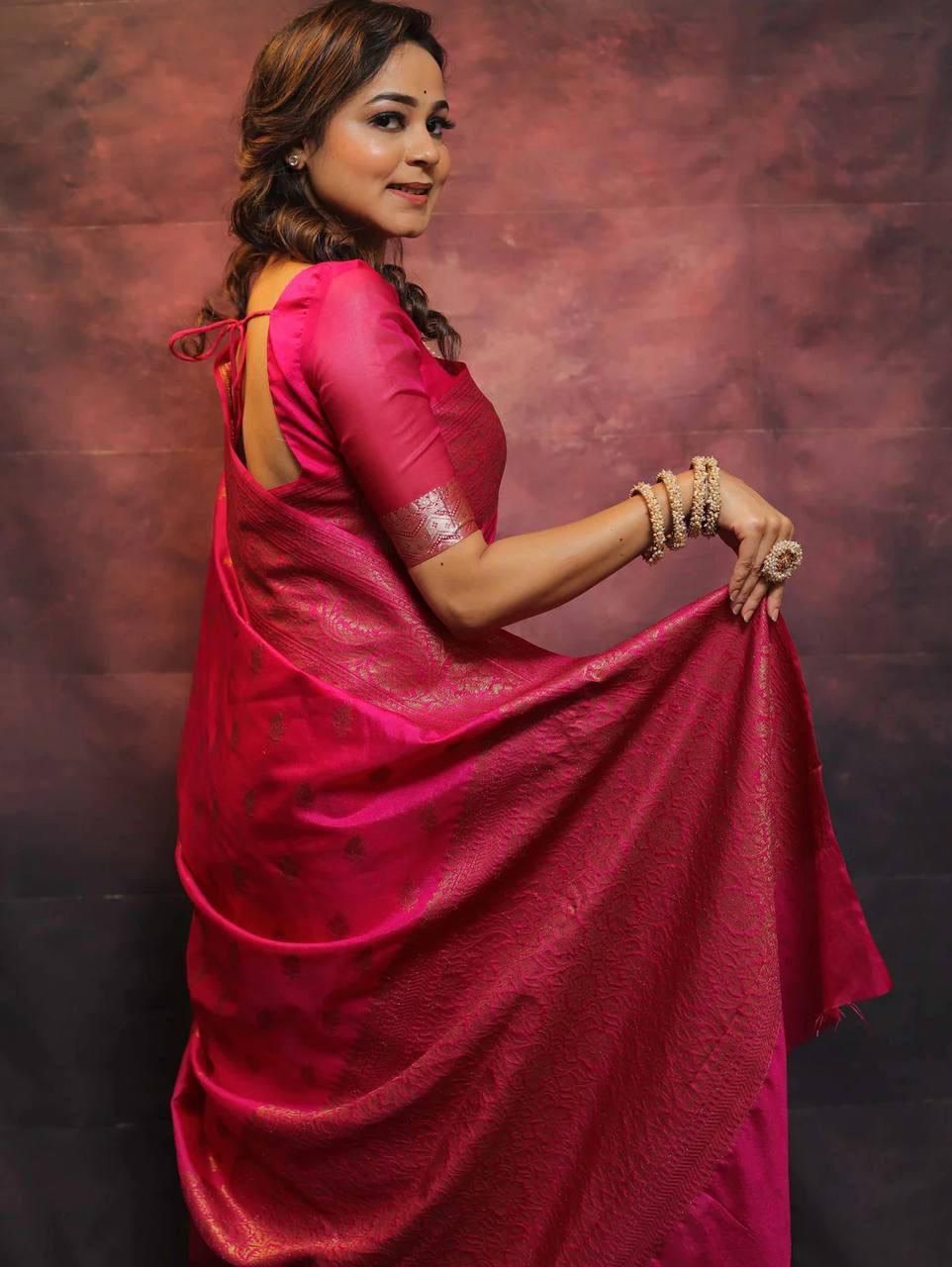 Radiant Pink Soft Silk Weaving Saree